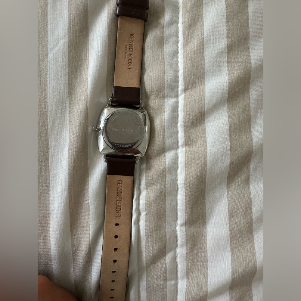Kenneth Cole Men's Dark Brown Leather Strap Watch with Silver-Tone Case